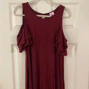 Francesca’s Burgundy Ruffle Off-the-Shoulder Dress - Small